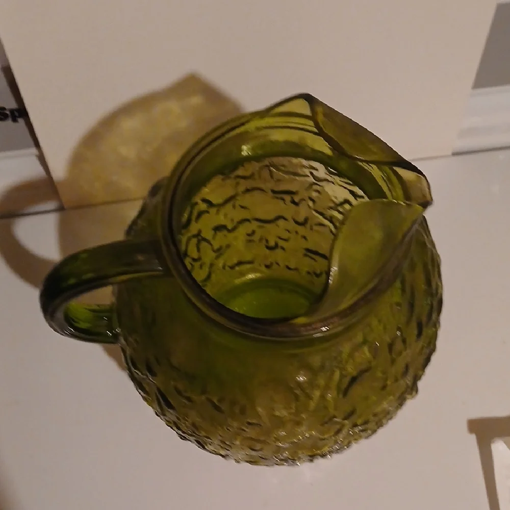 Anchor Hocking Olive Textured Glass Pitcher